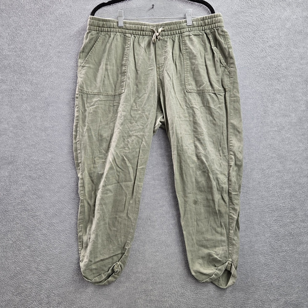 Old Navy Women Pants L Green Linen Rayon 23" Inseam READ